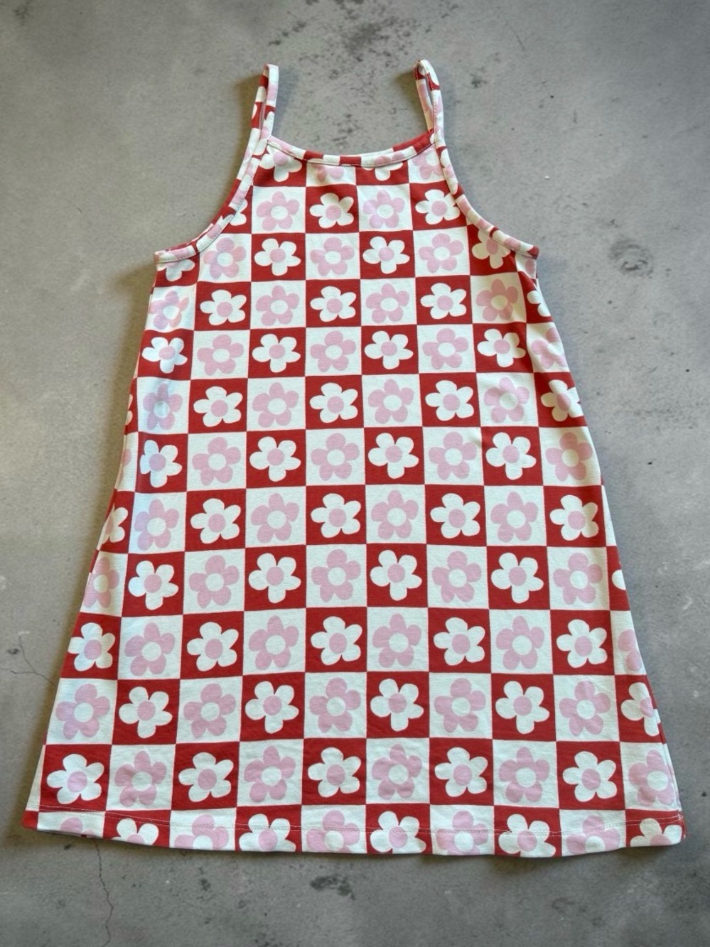 Hanna Andersson | Pink & Red Floral Checkerboard Tank Dress | 6-7